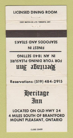 Matchbook Cover - Heritage Inn Mount Pleasant ON 30 Strike