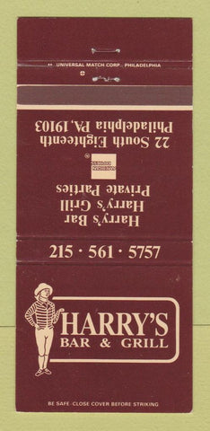 Matchbook Cover - Harry's Bar and Grill Philadelphia PA 30 Strike