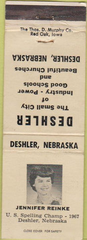 Matchbook Cover - Deshler NE 1967 Spelling Champ