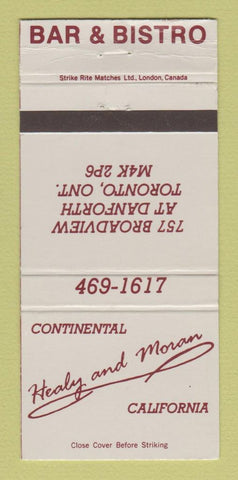 Matchbook Cover - Healy and Moran Restaurant Toronto ON 30 Strike
