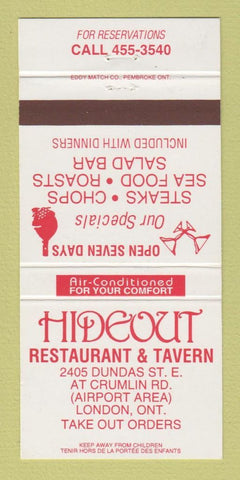 Matchbook Cover - Hideout Restaurant London ON 30 Strike