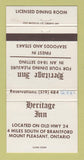 Matchbook Cover - Heritage Inn Mount Pleasant ON WRITING 30 Strike