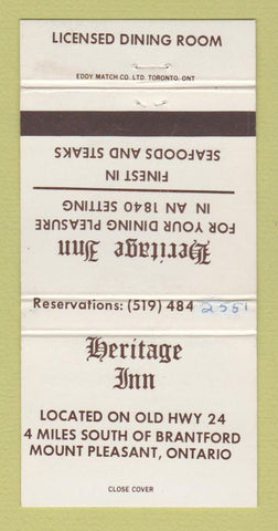 Matchbook Cover - Heritage Inn Mount Pleasant ON WRITING 30 Strike
