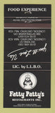 Matchbook Cover - Fatty Patty's Restaurants London ON 30 Strike