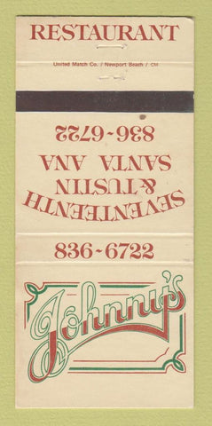 Matchbook Cover - Johnny's Restaurant Santa Ana CA  30 Strike