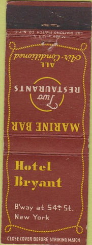 Matchbook Cover - Hotel Bryant New York City NY