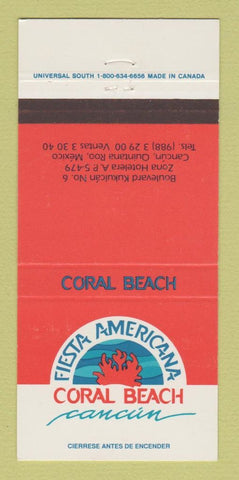 Matchbook Cover - Fiesta Americana Coral Beach Cancun Mexico 30 Strike