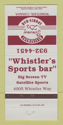 Matchbook Cover - Jimmy D's Restaurant Whistler BC 30 Strike