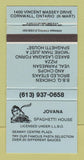 Matchbook Cover - Jovana Spaghetti House Cornwall ON BLUE 30 Strike