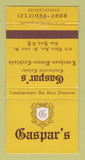 Matchbook Cover - Gaspar's Restaurant New York City WEAR 30 Strike