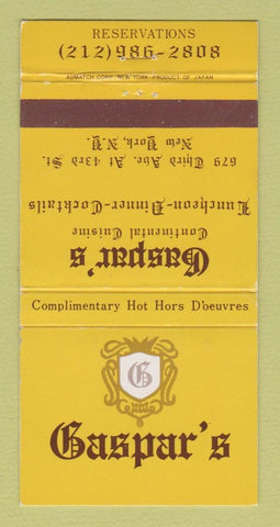 Matchbook Cover - Gaspar's Restaurant New York City WEAR 30 Strike