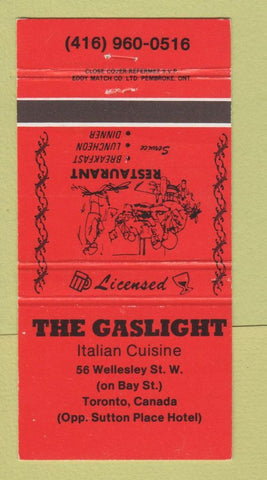 Matchbook Cover - The Gaslight Italian Restaurant Toronto ON 30 Strike