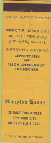 Matchbook Cover - Hampton House Hotel New York City NY
