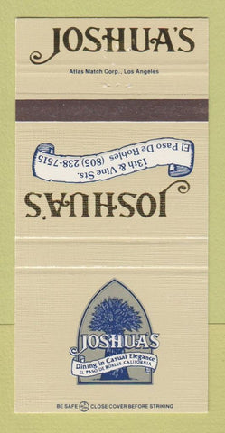 Matchbook Cover - Joshua's Restaurant El Paso De Robles CA 30 Strike