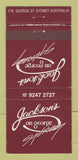 Matchbook Cover - Jackson's on George Sydney Australia 30 Strike