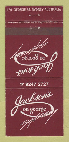 Matchbook Cover - Jackson's on George Sydney Australia 30 Strike