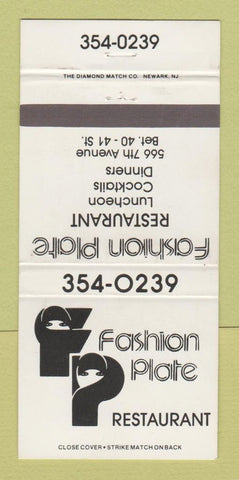 Matchbook Cover - Fashion Plate Restaurant New York City 30 Strike