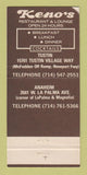 Matchbook Cover - Keno's Restaurant Lounge Tustin Anaheim CA WEAR 30 Strike