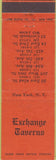 Matchbook Cover - Exchange Taverns New York City NY