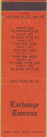 Matchbook Cover - Exchange Taverns New York City NY