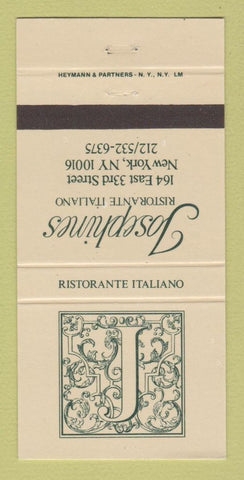 Matchbook Cover - Josephines Italian Restaurant New York City 30 Strike