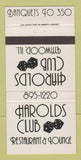 Matchbook Cover - Harolds Club Restaurant Lynwood IL 30 Strike