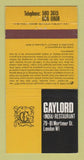 Matchbook Cover - Gaylord Indian Restaurant London UK England 30 Strike
