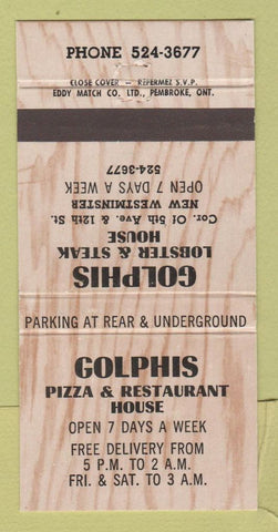 Matchbook Cover - Golphis Pizza Restaurant  New Westminster BC 30 Strike