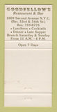 Matchbook Cover - Goodfellow's Bar Restaurant New York City 30 Strike