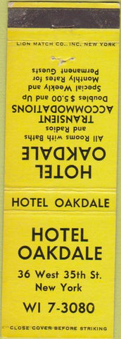 Matchbook Cover - Hotel Oakdale New York City NY