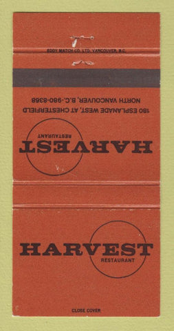 Matchbook Cover - Harvest Restaurant North Vancouver BC 30 Strike