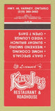 Matchbook Cover - Kelley Joe's Restaurant Varney ON 30 Strike
