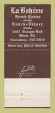 Matchbook Cover - La Boheme French Restaurant Miami FL 30 Strike