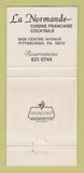 Matchbook Cover - La Normande French Restaurant Pittsburgh PA 30 Strike