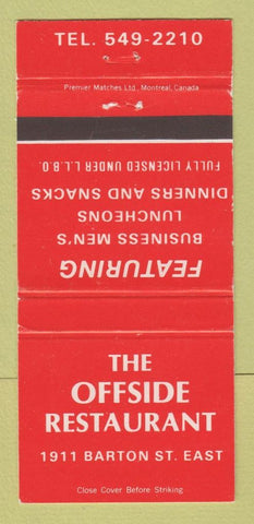 Matchbook Cover - Offside Restaurant Hamilton? ON 30 Strike