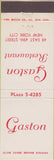 Matchbook Cover - Gaston Restaurant New York City NY