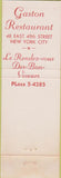 Matchbook Cover - Gaston Restaurant New York City NY