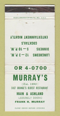 Matchbook Cover - Murray's Restaurant East Orange NJ 30 Strike