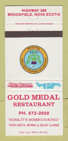 Matchbook Cover - Gold Medal Restaurant Brookfield NS 30 Strike