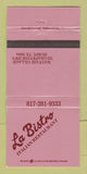 Matchbook Cover - La Bistro Italian Restaurant Hurst TX 30 Strike