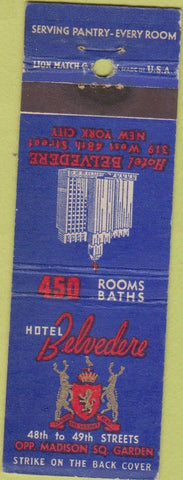 Matchbook Cover - Hotel Belvedere New York City NY