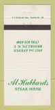 Matchbook Cover - Al Hubbards Steak House Brooklyn NY 30 Strike