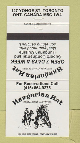 Matchbook Cover - Hungarian Hut Restaurant Toronto ON 30 Strike