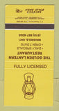 Matchbook Cover - Golden Lantern Restaurant Brussels ON 30 Strike