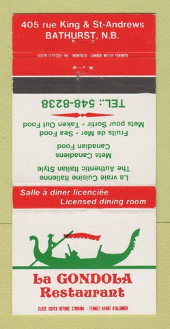 Matchbook Cover - La Gondola Restaurant Bathurst NB Italian 30 Strike