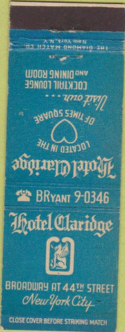 Matchbook Cover - Hotel Claridge New York City NY