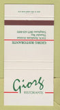 Matchbook Cover - Giorg Ristorante Thunder Bay ON 30 Strike