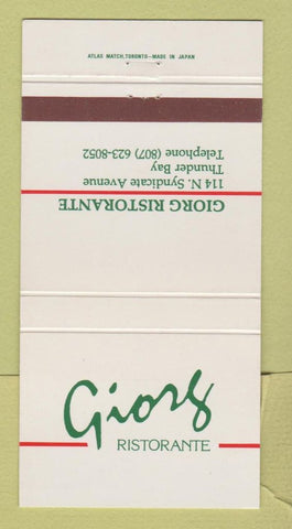 Matchbook Cover - Giorg Ristorante Thunder Bay ON 30 Strike