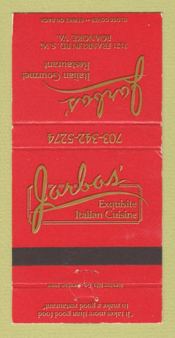 Matchbook Cover - Jarbas' Italian Restaurant Roanoke VA 30 Strike