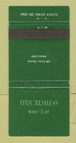 Matchbook Cover - Fitzgeralds Wine Bar Newcastle UK England WORN 30 Strike